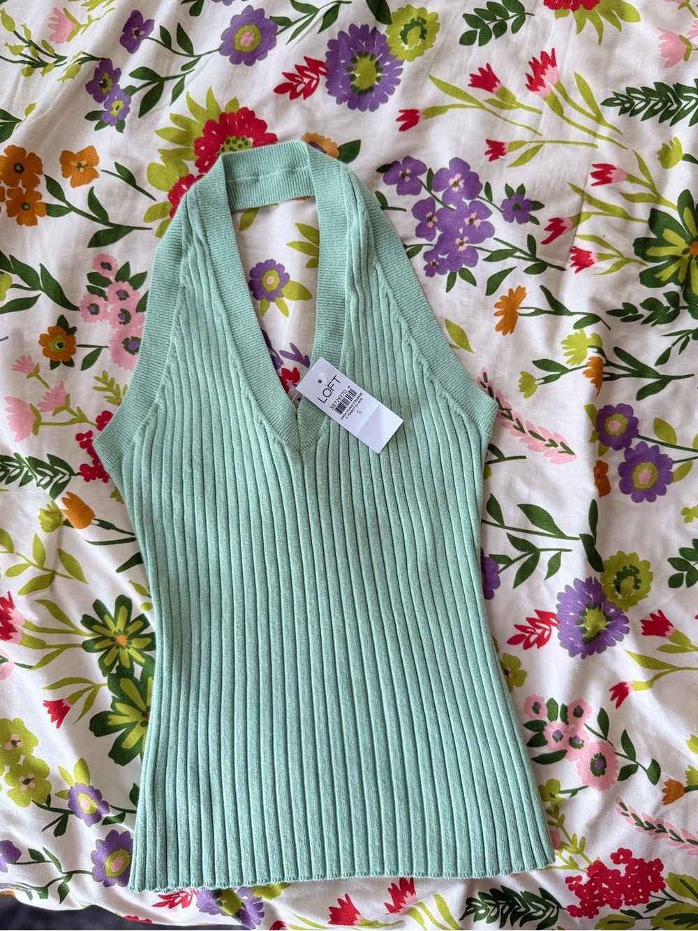 NWT Loft seafoam green ribbed cotton halter top / small